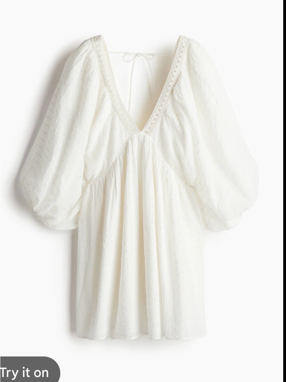 H&M White Mini Dress with Puff Sleeves